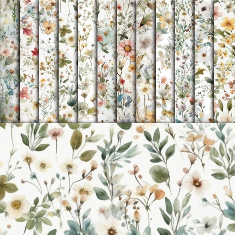 EggSun 48 Sheets Floral Vintage Scrapbook Paper , Watercolor Vintage Floral Pattern Decorative Scrapbook Paper for Journals DIY Cards and Photo Albums,Aesthetic Craft Supplies for Kids and Adults - Image 1